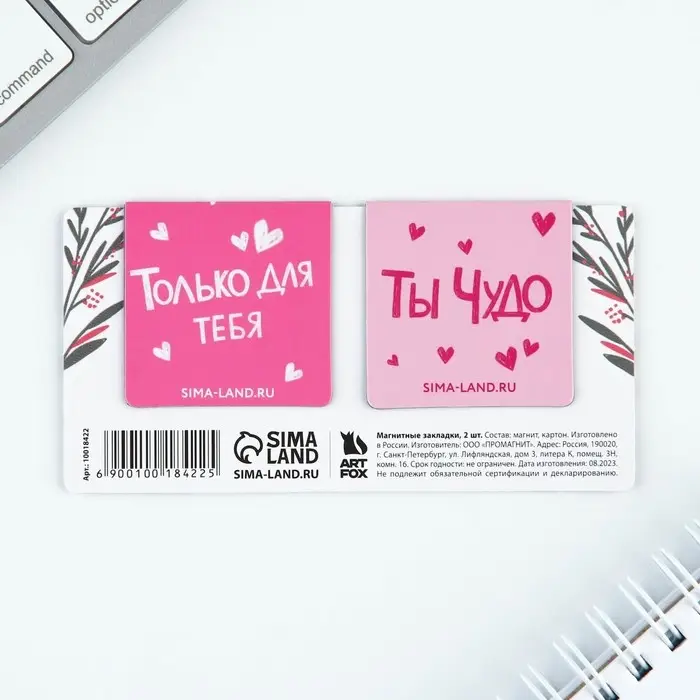 Магнитные закладки 2 шт, 4х4см, на подложке «Котики»