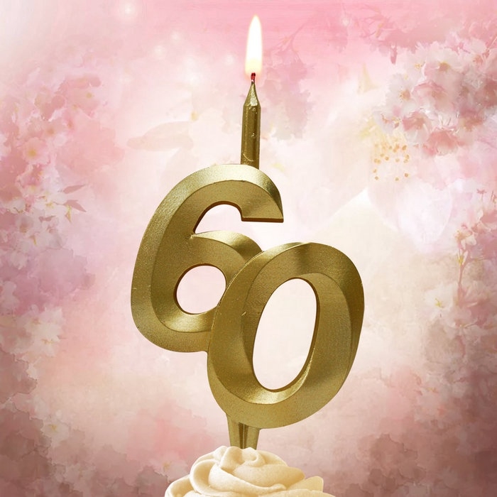 Свеча в торт «Юбилейная», цифра 60, золотая Свеча в торт «Юбилейная», цифра 60, золотая