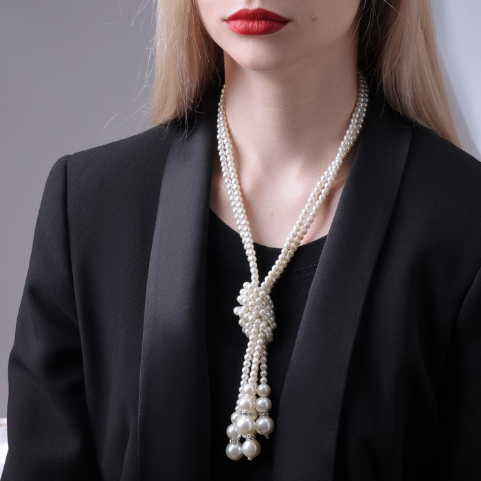 Бусы 2 нити «Зима» узел, цвет молочный, L=80, бусины №6 - 14 Бусы 2 нити «Зима» узел, цвет молочный, L=80, бусины №6 - 14