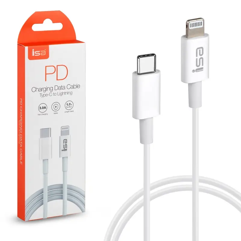 Кабель Type-C на Lightning 1m 3А ISA белый