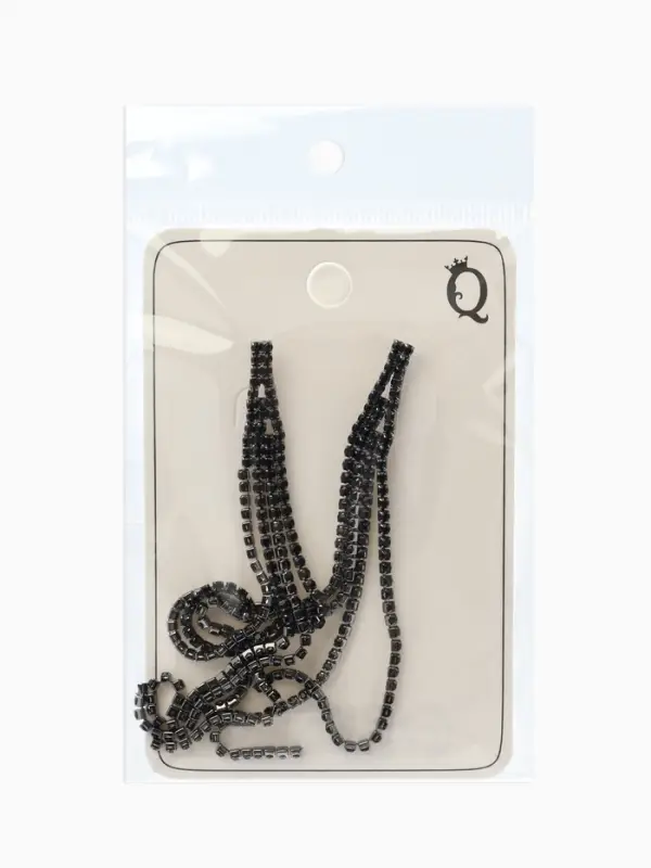 Клипсы висячие со стразами &laquo;Лёд&raquo;, классика, чёрная в чёрном металле