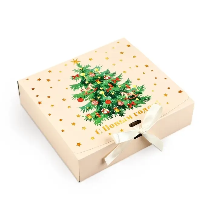 Коробка подарочная новогодняя складная двухсторонняя «Новогодняя ёлка», 20 х 18 х 5 см, Новый год Коробка подарочная новогодняя складная двухсторонняя «Новогодняя ёлка», 20 х 18 х 5 см, Новый год
