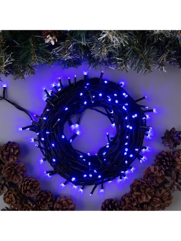 Гирлянда &laquo;Нить&raquo; 20 м, IP44, тёмная нить, 200 LED, свечение синее, 8 режимов, 220 В