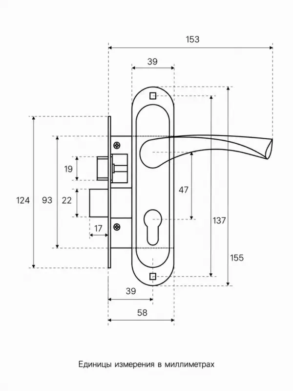 Замок врезной LOCKLAND RD003, с ручкой, 3 ключа, цвет бронза