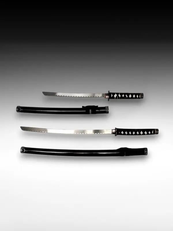 Макет оружия &laquo;Сувенирные катаны на подставке 2в1. Чёрный глянец&raquo;, подарочный набор, ножны дерево, 78 см; 103 см