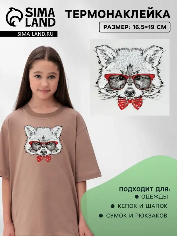 Термонаклейка &laquo;Енот в очках&raquo;, 16.5&times;19 см