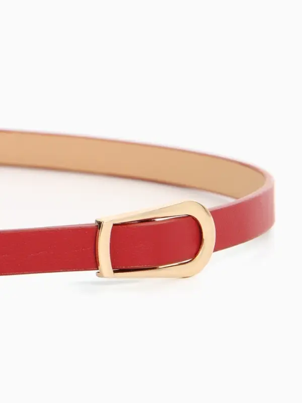 Ремень женский тонкий, 110&times;1.2 см, пряжка металл, золотистая, красный