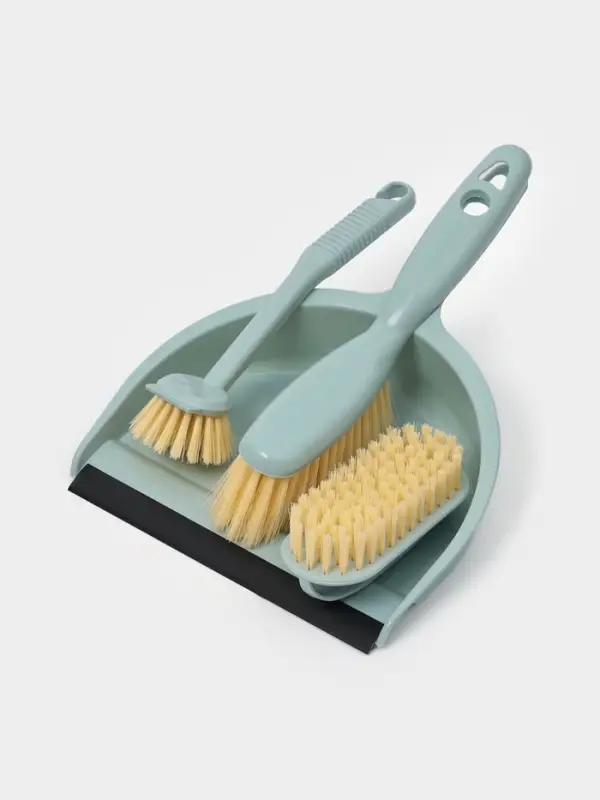 Щётки для уборки Доляна, 4 предмета: совок, 3 щётки, 30&times;21&times;12 см, голубые