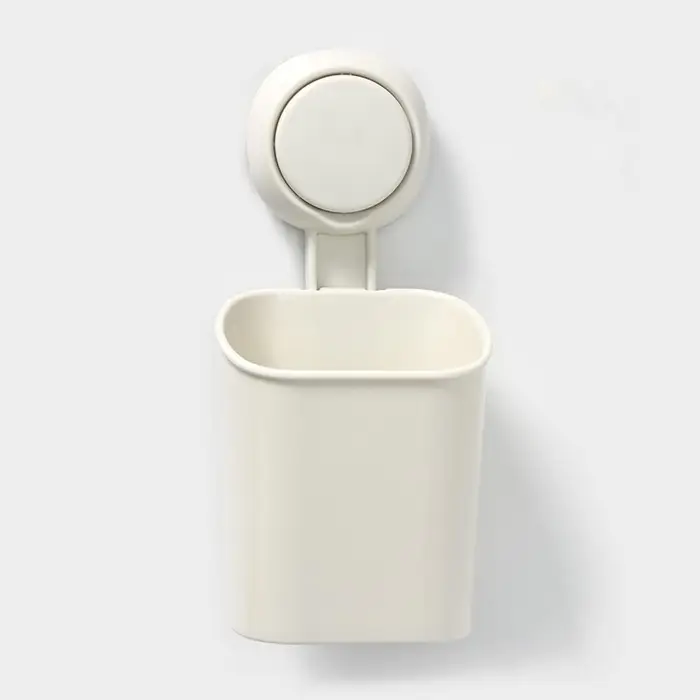 Стакан для зубных щёток на вакуумной присоске, пластик, 9×7,7×19 см, белый