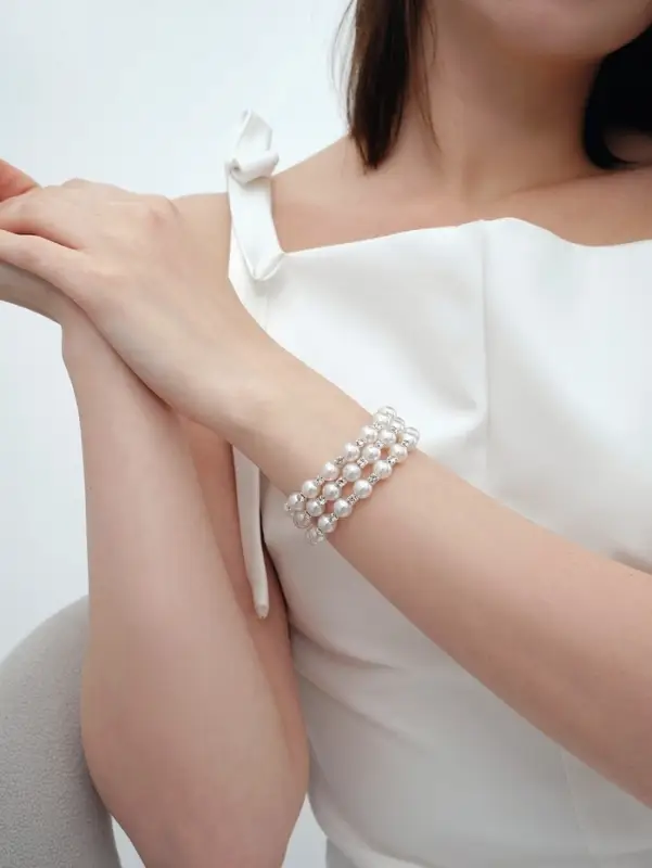 Браслет с жемчугом «Пружинка» стразинки, шар № 6, цвет белый в серебре, L=6 см Браслет с жемчугом «Пружинка» стразинки, шар № 6, цвет белый в серебре, L=6 см