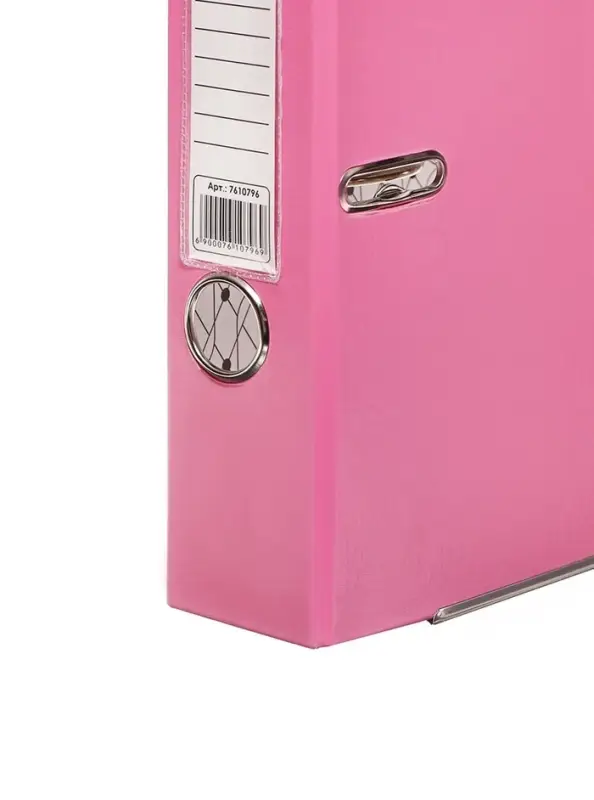 Папка-регистратор А4, 50 мм, ПВХ, тиснение &laquo;лен&raquo;, металлическая окантовка, карман на корешок, собранная, розовая, микс