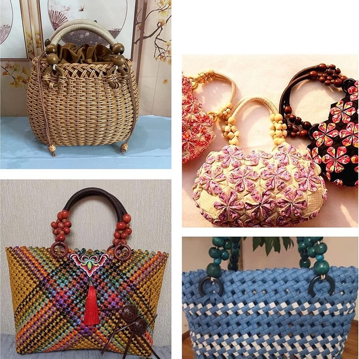 Ручки для сумки, 2 шт, вощёный шнур/дерево, 44 × 4 см, цвет чёрный