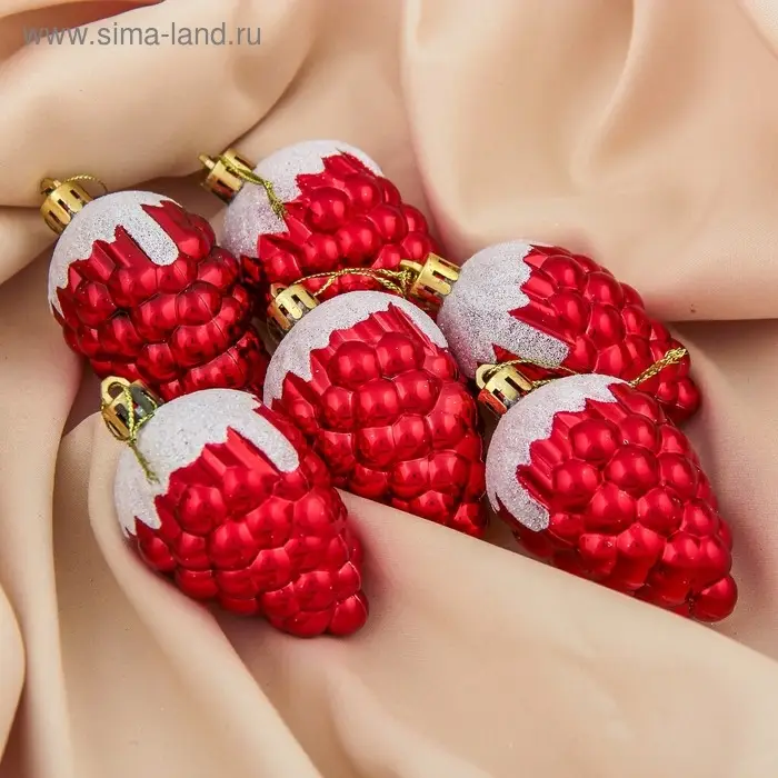 Украшение ёлочное "Ягодка" (набор 6 шт) 6,5х4 см, красный
