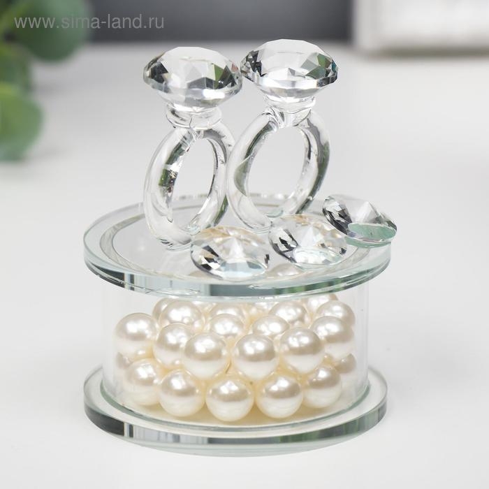 Сувенир стекло  Сувенир стекло "Два кольца - предложение" жемчуг 7,2х6,3х6,3 см