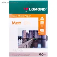 Фотобумага для струйной печати А4, 100 листов LOMOND, 90 г/м&sup2;, односторонняя, матовая