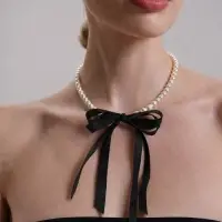 Бусы &laquo;Бантик&raquo;, жемчужины с завязкой, L= 40 см, черный, белый