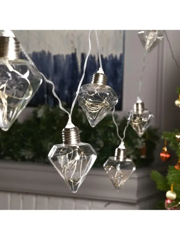 Гирлянда &laquo;Нить&raquo; 3 м с насадками &laquo;Лампочки кристалл&raquo;, IP20, прозрачная нить, 80 LED, свечение тёплое белое, 8 режимов, 220 В