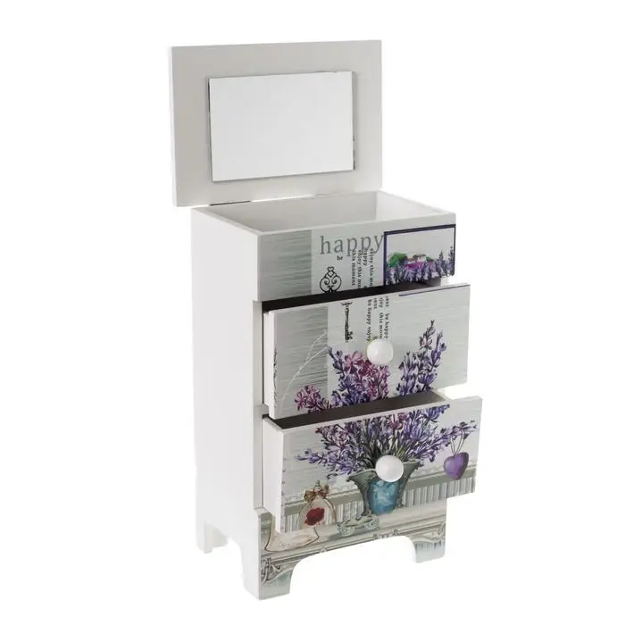 Шкатулка дерево комод 3 ящика "Лаванда в вазах" 18,5х11,5х7,5 см