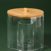 Органайзер для ватных палочек &laquo;BAMBOO&raquo;, с крышкой, d=9.5&times;9.7 см, прозрачный, коричневый