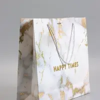 Пакет подарочный "Мрамор" , белый , с бантиком, 35 х 30 х 10 см