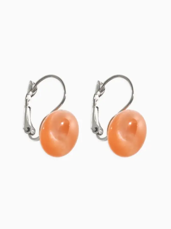 Серьги пластик "Таблетка" кошачий глаз, цвет оранжевый в серебре