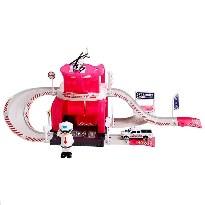 Парковка &laquo;Станция скорой помощи&raquo;, с металлическими машинкой и вертолётом