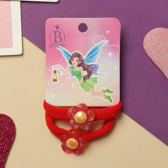 Резинка для волос  Резинка для волос "Фея" (набор 2 шт) цветочек, 4 см, красный