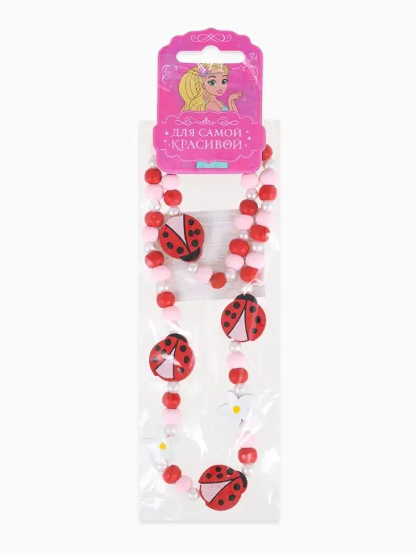 Набор детский &laquo;Выбражулька&raquo;, 2 предмета: бусы, браслет d=5 см, божьи коровки в цветах, разноцветный