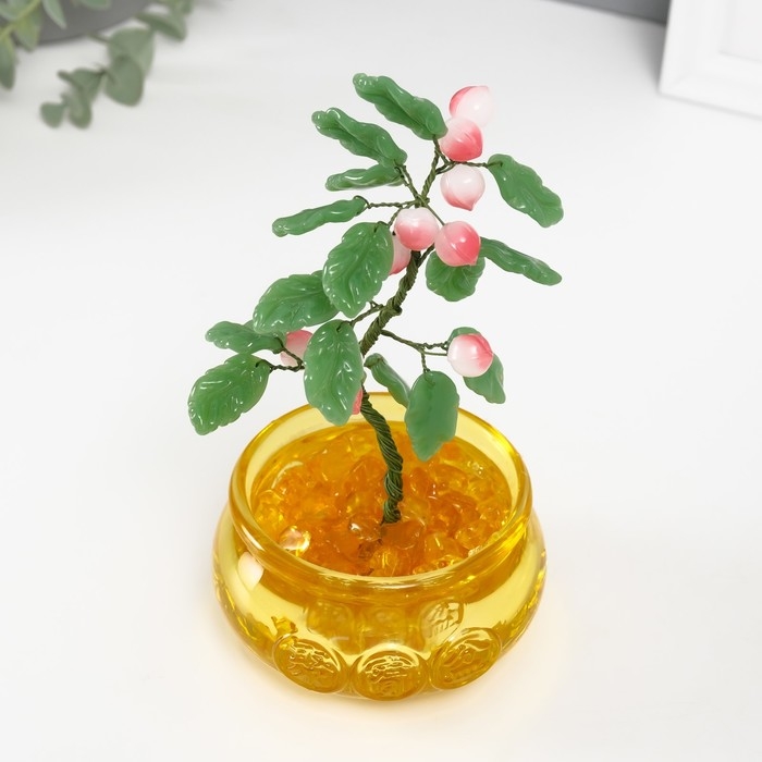 Сувенир бонсай  Сувенир бонсай "Дерево с персиками в чаше богатства" розовый 10 персиков 9х9х14 см