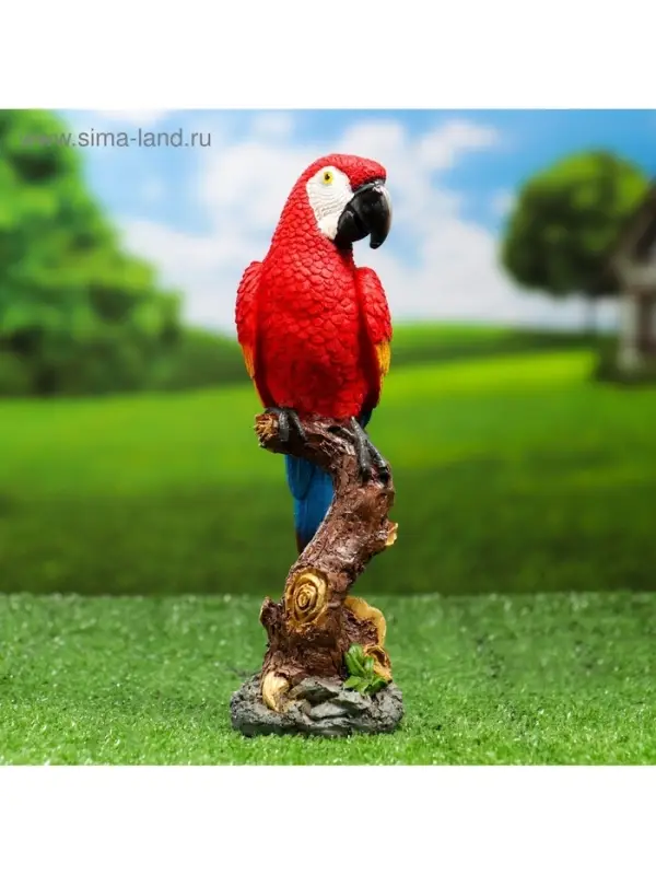 Садовая фигура из полистоуна &laquo;Красный ара на коряге&raquo;, 9.5&times;7&times;24 см