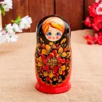 Матрёшка дерево &laquo;Рябинка&raquo;, чёрный платок, 5 кукольная, 18 см