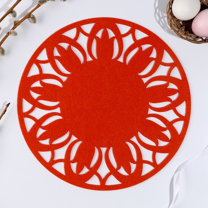 Салфетка ХВ "Цветок", для сервировки, цвет морковный, фетр, 28 см х 28 см