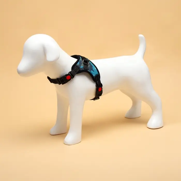 Шлейка К7, размер М, ОГ 52-66 см, вес 9.5-17.5 кг, мягкая, светоотражающая, голубая