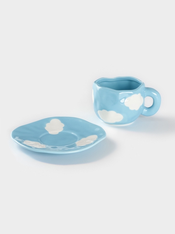 Чайная пара Доляна «Облако», чашка 220 мл, блюдце d=16 см, ручная роспись, керамика, голубая Чайная пара Доляна «Облако», чашка 220 мл, блюдце d=16 см, ручная роспись, керамика, голубая