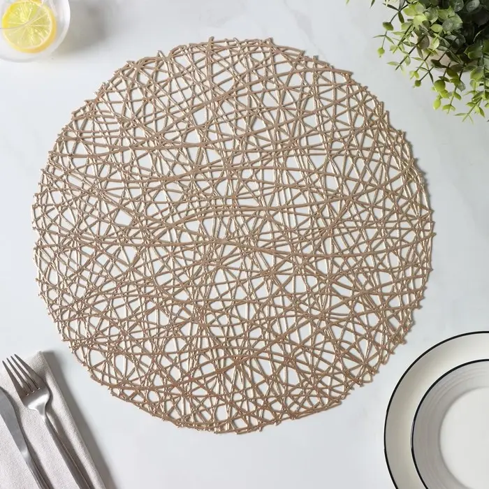 Салфетки сервировочные на стол Доляна &laquo;Паутинка&raquo;, d=38 см, 4 шт., золотые