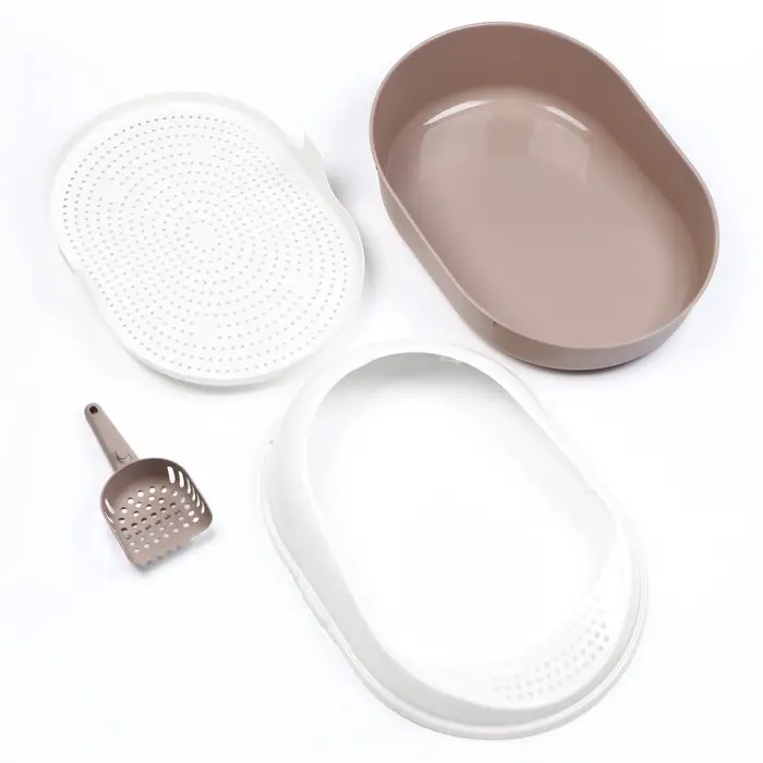 Лоток для кошек с бортом, сеткой и совком Лоток для кошек с бортом, сеткой и совком "Космо" 51,9 x37,8 x 21,3 см, коричневый