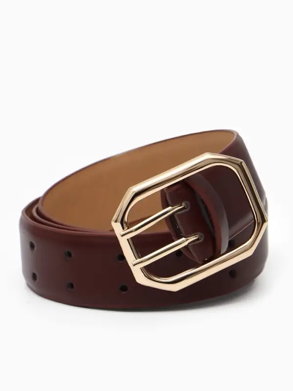 Ремень женский, 3.5&times;110 см, 2 прокола, без винта, золотистая пряжка, коричневый