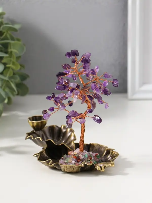 Подставка под благовония "Лягушка в фонтане у дерева" 72 камня 8,5х13х15 см