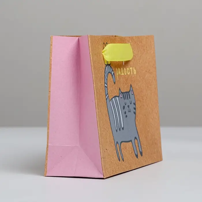 Пакет подарочный крафтовый, упаковка, «Несу радость», S 15 х 12 х 5.5 см Пакет подарочный крафтовый, упаковка, «Несу радость», S 15 х 12 х 5.5 см