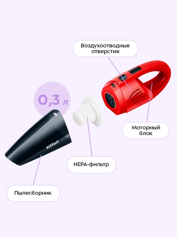 Ручной автомобильный пылесос КТ-5313 - 60 Вт Ручной автомобильный пылесос КТ-5313 - 60 Вт