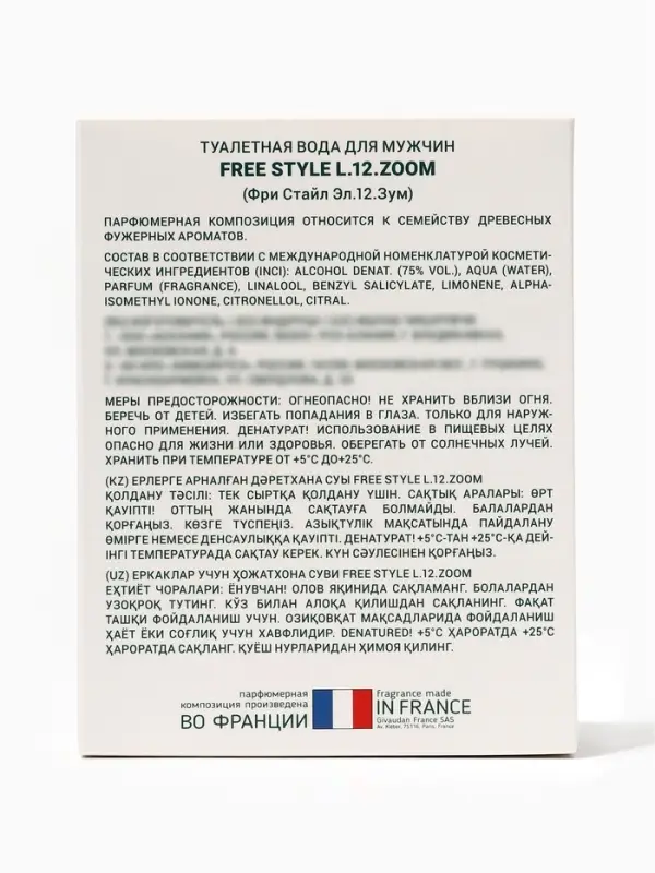 Туалетная вода мужская Free Style L.12.ZOOM, 100 мл