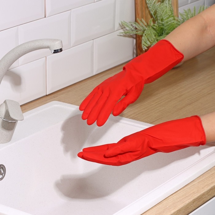 Перчатки хозяйственные Доляна, размер S, резиновые, цвет МИКС Перчатки хозяйственные Доляна, размер S, резиновые, цвет МИКС