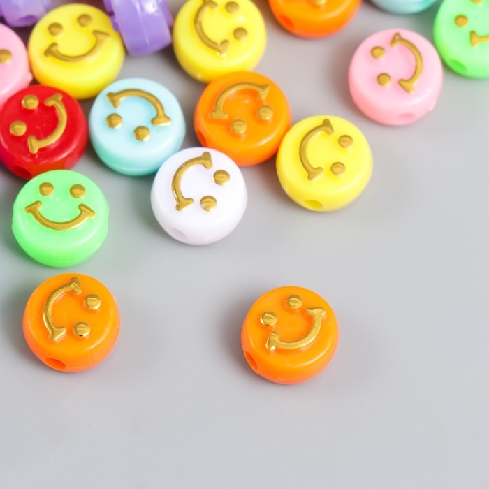 Бусины для творчества пластик Бусины для творчества пластик "Золотой смайлик на ярком" набор 20 гр 0,6х1х1 см