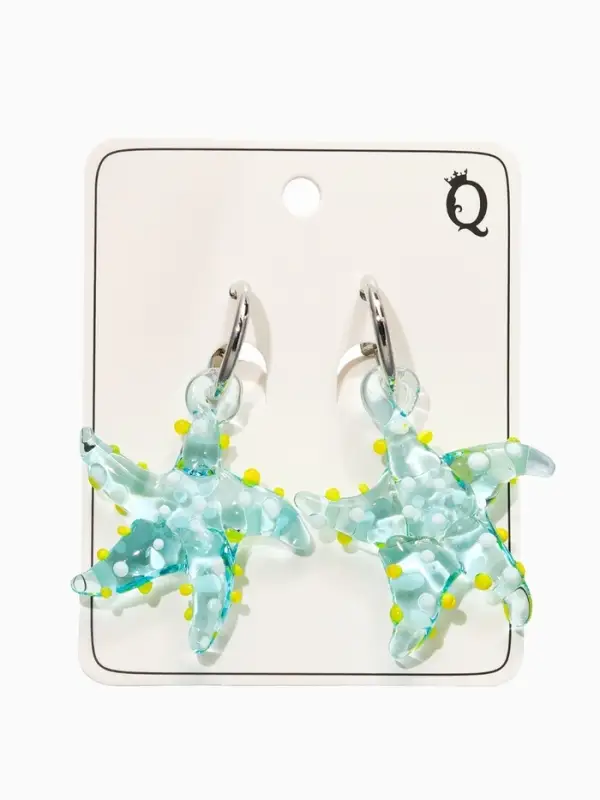 Серьги из стекла "Море", звезда, цвет голубой в серебре