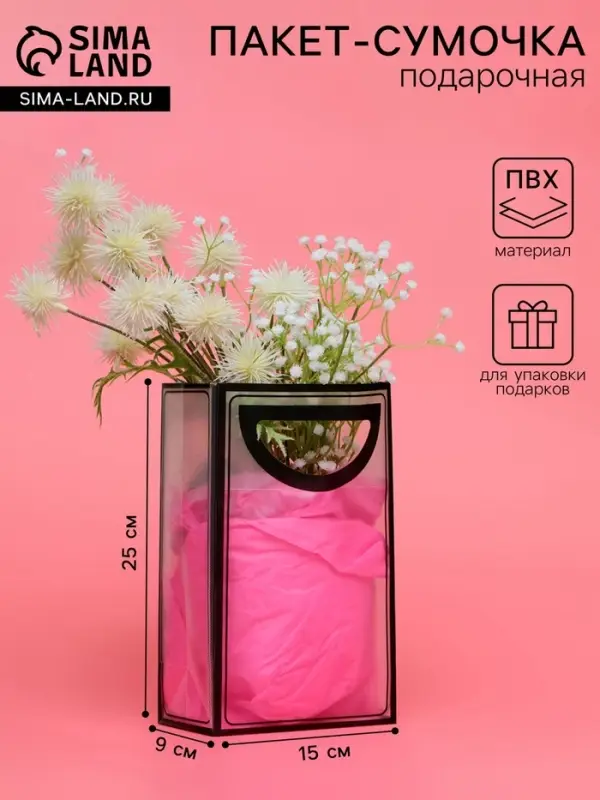 Пакет ПП с вырубной ручкой, прозрачный, 25&times;19&times;9 см, чёрный