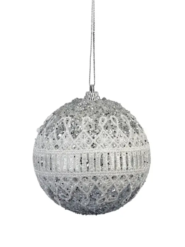 Ёлочный шар новогодний d=8 см «Карнавал» роскошь, серебристо-белый