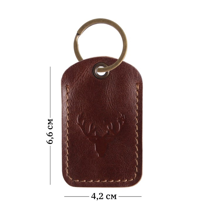 Брелок кожаный для ключа, метка, прямоугольный, натуральная кожа, коричневый, олень Брелок кожаный для ключа, метка, прямоугольный, натуральная кожа, коричневый, олень