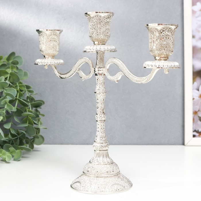 Подсвечник металл на 3 свечи "Раджа" состаренное серебро 22,5х8х24 см