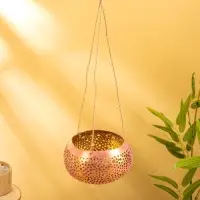 Подсвечник подвесной из кокоса, 14×14×10 см, тёмно золотисто-розовый