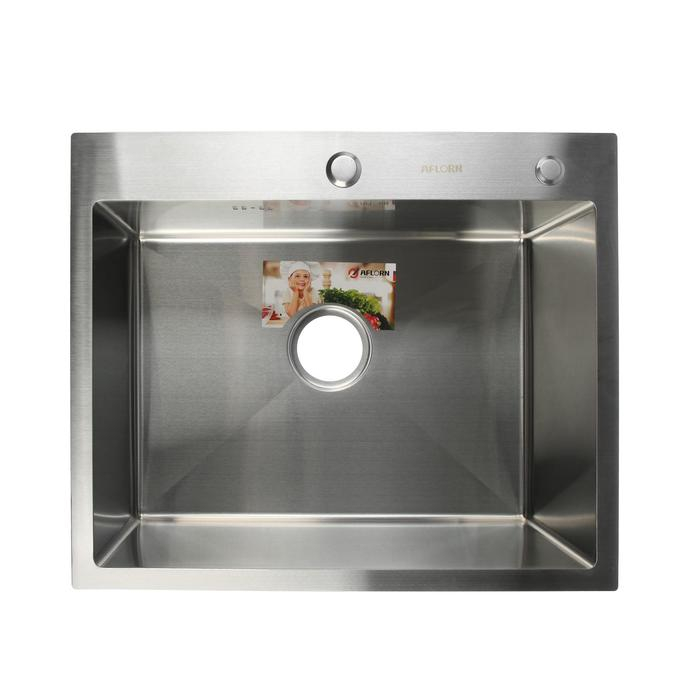 Мойка кухонная AFLORN AF96050, врезная, S=3,0 и 0,8 мм, 60х50х22 см, сифон, сатин Мойка кухонная AFLORN AF96050, врезная, S=3,0 и 0,8 мм, 60х50х22 см, сифон, сатин